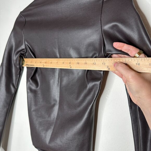 NWT Skims SET Soot Faux Leather Long Sleeve High Neck Bodysuit Biker Shorts XS - Picture 13 of 16